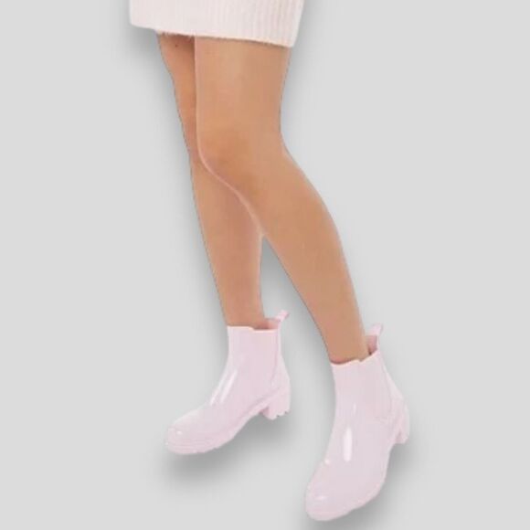 Just‎ Fab Boots Women's Pink Roonie Rain Heel Spring Easter Pull On Chelsea - Picture 1 of 9